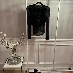 Black Feather Detail Mesh Shirt